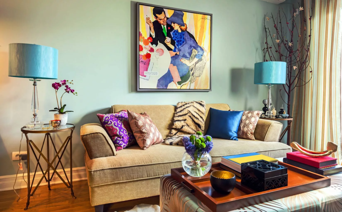 living room design with light green wall